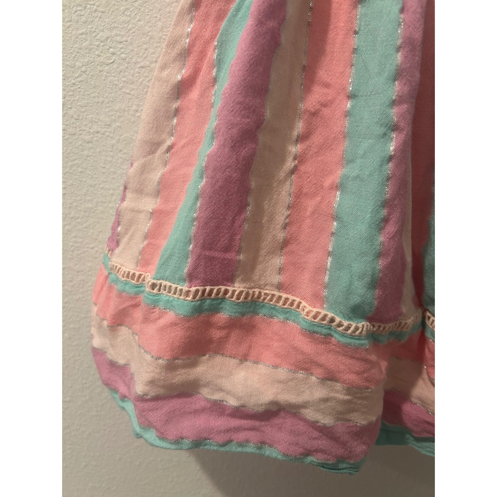 Flapdoodles Girls 4T Striped Sundress Pink Teal Silver Metallic Ruffle Straps - Picture 3 of 7